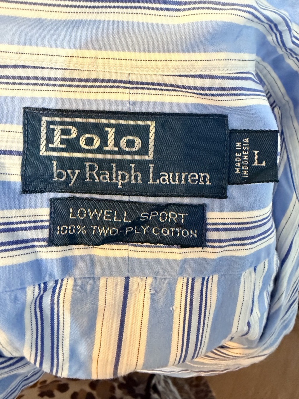 Polo by Ralph Lauren Lowell Sport Button Up Shirt Size Large Blue Cream Striped - Picture 6 of 7